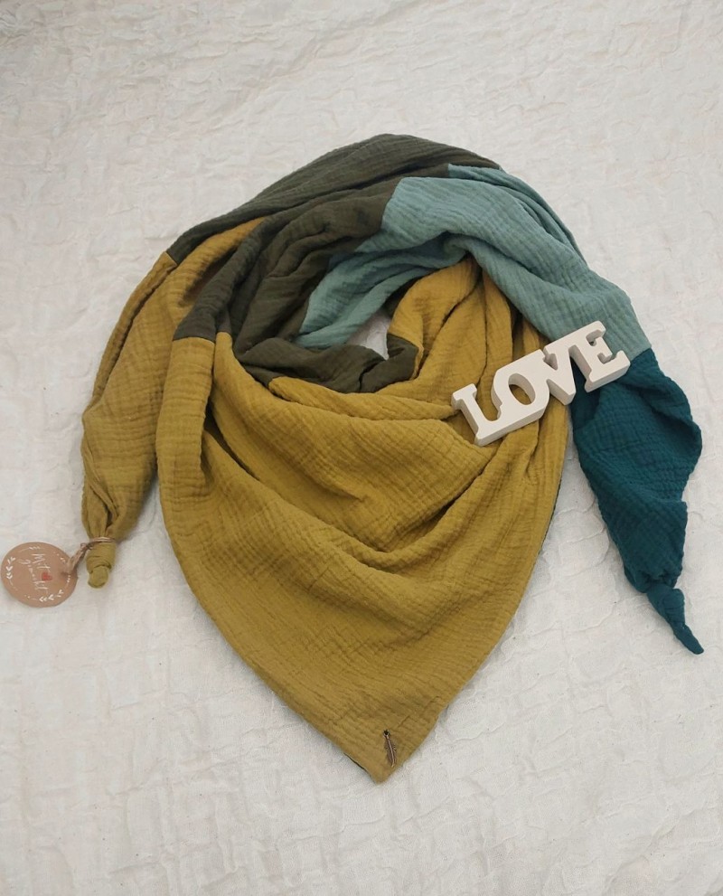 XXL Tuch Musselin petrol/senfgelb/mint/khaki