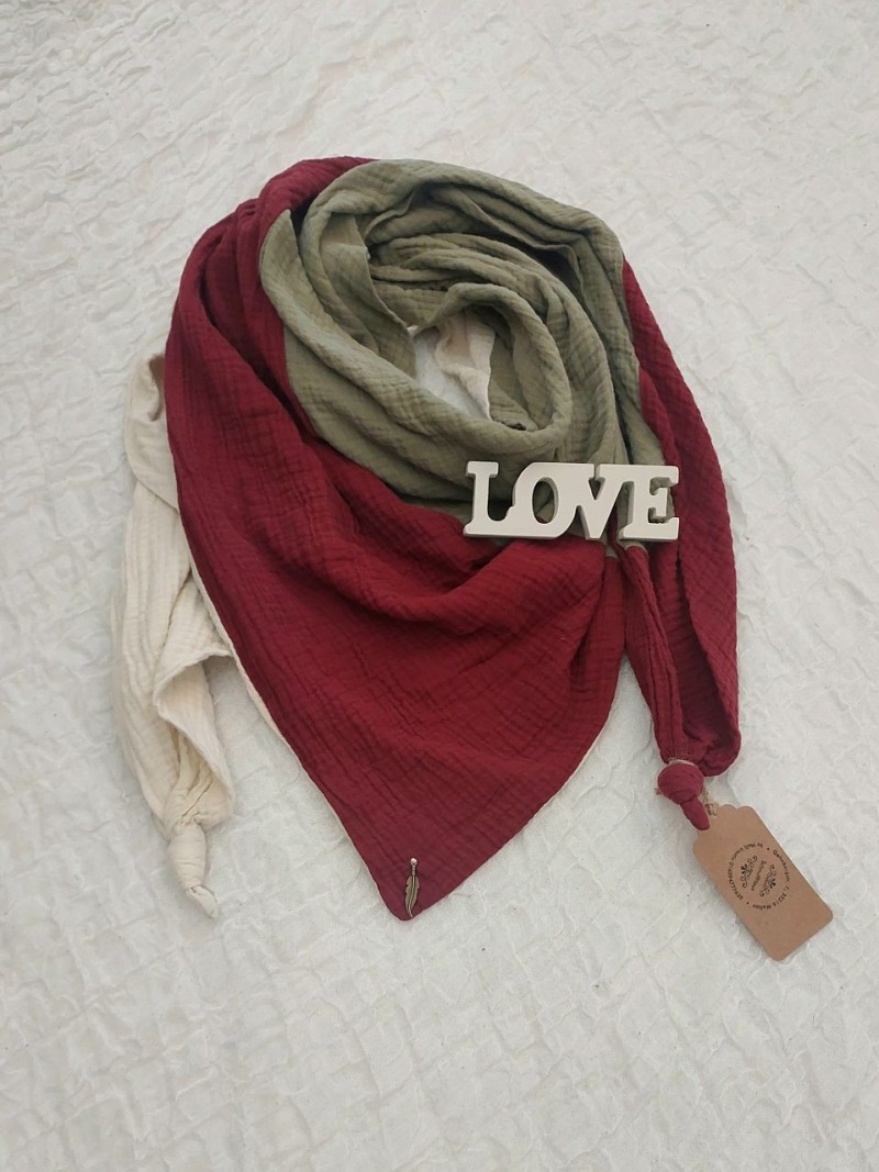 XXL Tuch Musselin rot/khaki/beige